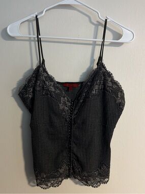 Gray Lace-Trim Ribbed Tank